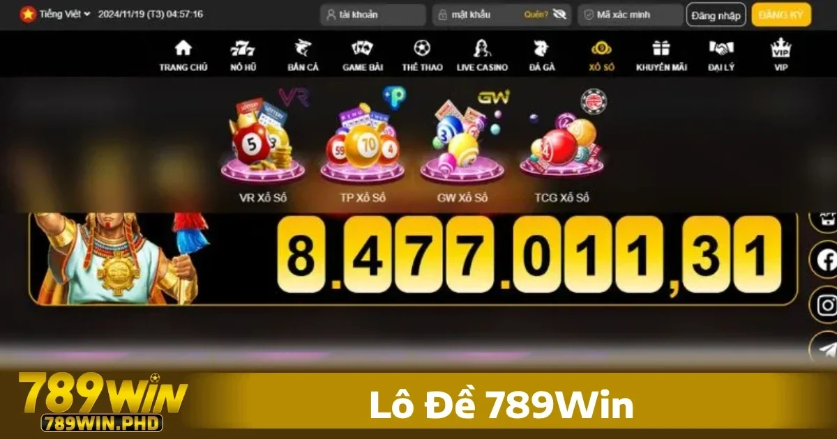 trang chủ 26 Sảnh xổ số 789Win, người chơi có thể tham gia các hình thức như lô đề, Keno, xổ số 3 miền Bắc – Trung – Nam