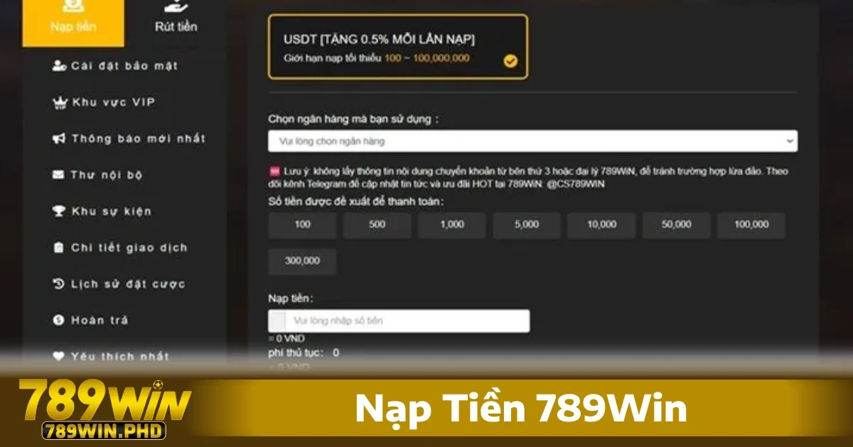 Việc nạp tiền 789win không chỉ giúp người chơi dễ dàng bắt đầu các trò chơi yêu thích mà còn đảm bảo tính an toàn tuyệt đối khi thực hiện các giao dịch trực tuyến.
